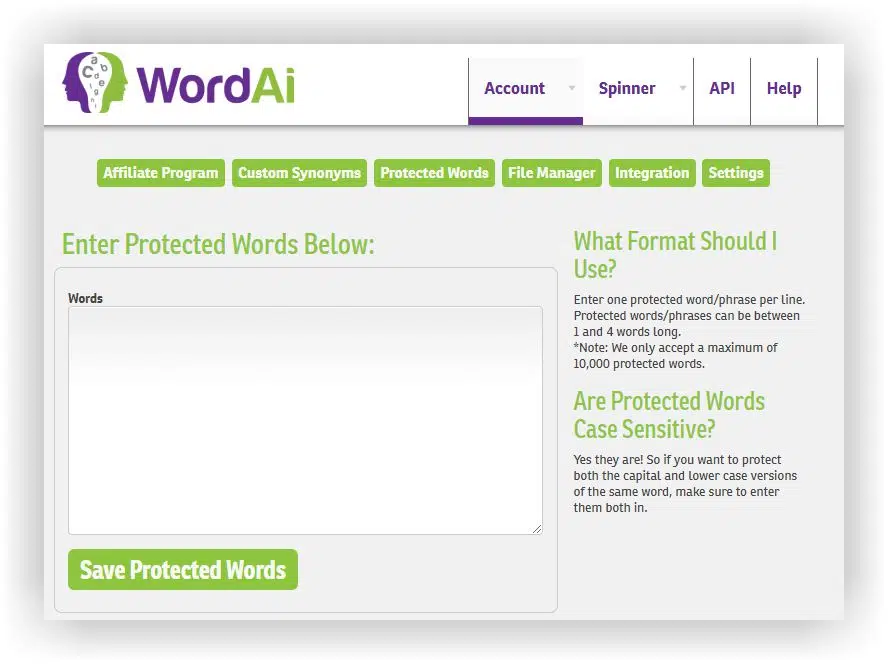 WordAi Protected Words