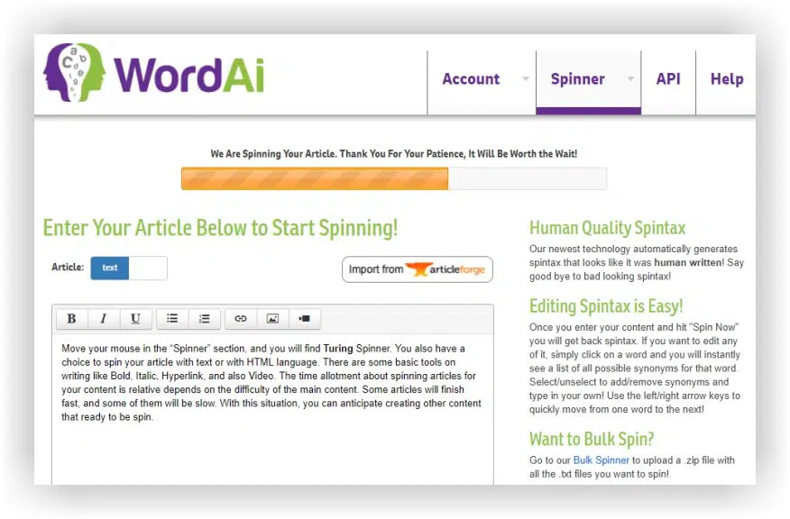 Wordai article Spinner